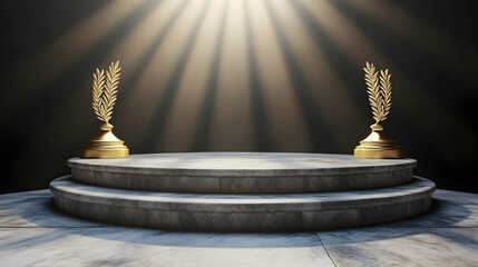 Award stage, spotlight, laurel, ceremony, dark