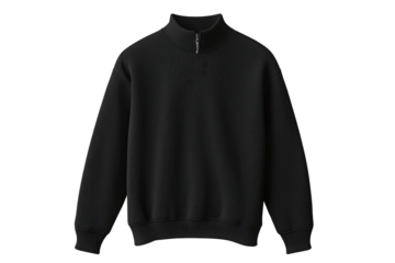 A stylish black sweatshirt with a zip-up collar, perfect for casual wear or a cozy day at home.