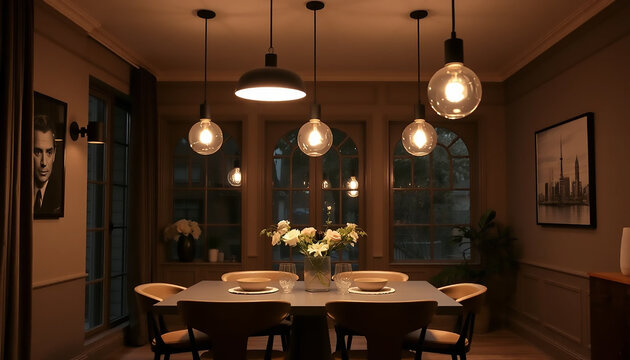 Warm Lighting Dining Room Decor with Edison Bulbs