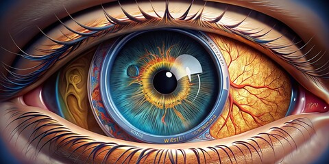 Human Eye Anatomy Cross Section: Lens, Retina, Detailed Medical Illustration