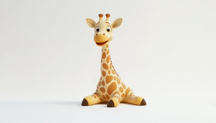 Fototapeta premium Adorable cartoon giraffe sitting on white background.