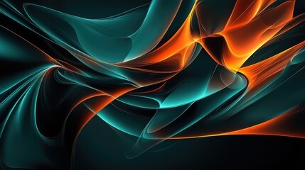 Obraz premium Flowing Abstract Waves of Light in Vibrant Orange and Teal Colors on a Dark Background, Creating a Dynamic and Modern Visual Experience for Backgrounds and Graphics.