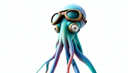 Fototapeta premium Whimsical Squid Adventurer with Aviator Goggles in Exploration Mode