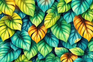 Tropical Monstera Leaves Background
