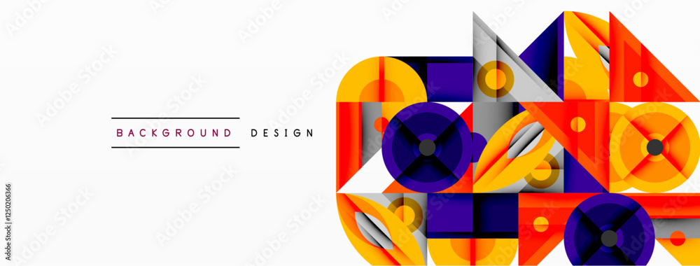 Aufkleber Geometric abstract composition with intersecting shapes, circles, triangles, and gradients, blending vibrant colors and dynamic contrasts to create a modern, futuristic visual design