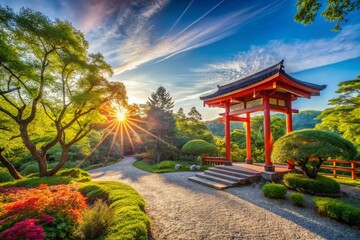 Fototapeta premium Kyoto Aoi Park Spring Sun: Artificial Thresholds Concept Stock Photo