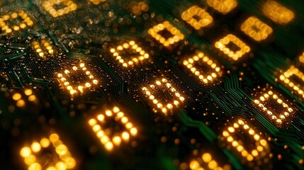 Illuminated Circuit Board Digits, Close-up, Data Flow, Tech Background