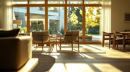 Modern living room with large windows