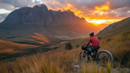 Cyclist sunset mountain vista adventure travel