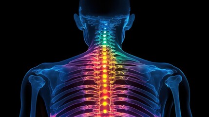 Illuminated Spine Anatomy, Back View, Healthcare,  Medical Illustration