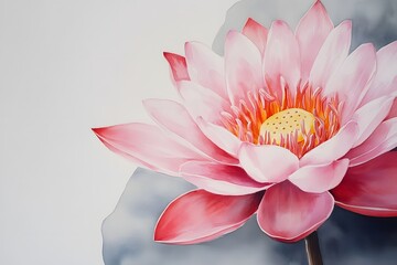 Delicate pink petals unfurl of lotus flower, showcasing the artistry of watercolor.