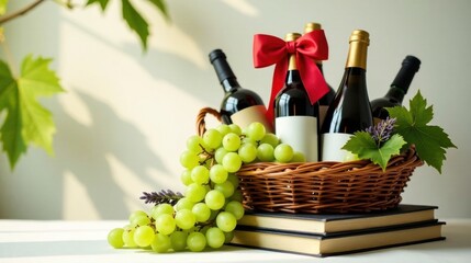 Obraz premium A Gift Basket of Wine Bottles and Grapes, Ready for a Special Occasion