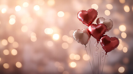 A collection of heart-shaped balloons creates a romantic and festive atmosphere.
