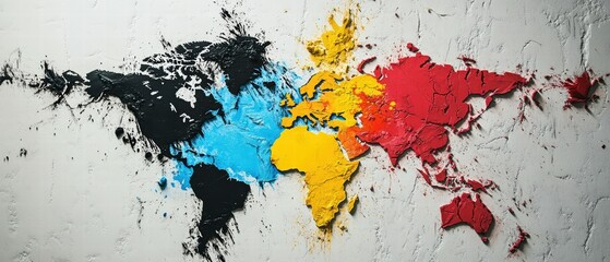 Obraz premium Colorful World Map Abstract Art with Textured Three-Dimensional Elements