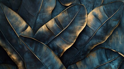Obraz premium Abstract Metallic Feather Background with Teal and Gold Textures.