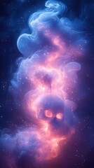 Ethereal nebula with a skull formation illuminated by vibrant cosmic colors in space