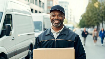 Professional India Delivery Service Employee Holding Package and Smiling

