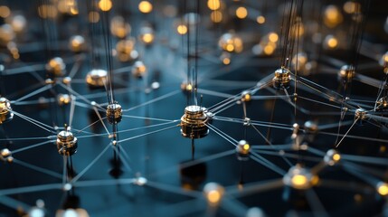 Abstract representation of interconnected nodes and lines, symbolizing technology and networking.