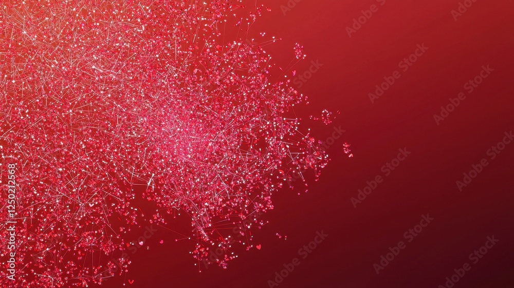 Poster abstract red background with connected nodes and glowing particles