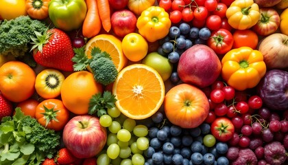 Vibrant Fresh Fruits and Vegetables Colorful Food Background