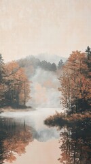Misty Morning Over a Tranquil Lake Surrounded by Autumn Trees