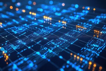 Obraz premium Blue digital data streaming across a computer screen display.