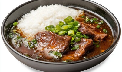 Fototapeta premium Beef stew rice bowl, Asian cuisine, restaurant food, close-up