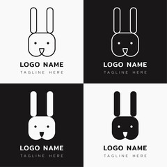 Rabbit logo, continued line modern and minimal animal logo for branding and company or business branding. Cute rabbit silhouette logo for pet shop, cafe, veterinary hospital, clinic and farm