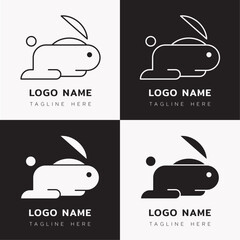Rabbit logo, modern and minimal continued line animal logo for branding and company or business branding. Cute rabbit silhouette logo for pet shop, cafe, veterinary hospital, clinic and farm