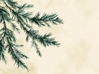 Obraz premium Watercolor Pine Branches on Cream Background, Christmas Holiday Card Mockup