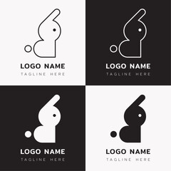 Rabbit logo, modern continued line animal logo for branding and company or business branding. Minimal cute rabbit silhouette logo for pet shop, cafe, veterinary hospital, clinic and farm