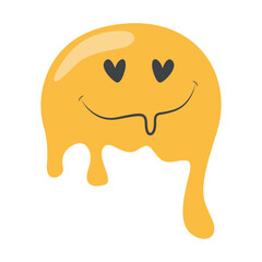Psychedelic Dripping Smile on White Background. Vector Illustration in Vintage Cartoon Design