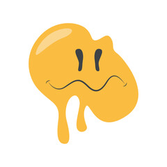 Psychedelic Dripping Smile on White Background. Vector Illustration in Vintage Cartoon Design