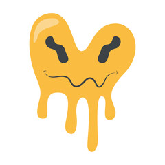 Psychedelic Dripping Smile on White Background. Vector Illustration in Vintage Cartoon Design