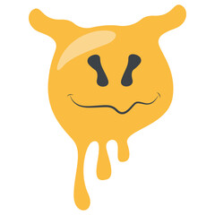 Psychedelic Dripping Smile on White Background. Vector Illustration in Vintage Cartoon Design