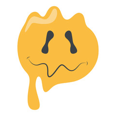 Psychedelic Dripping Smile on White Background. Vector Illustration in Vintage Cartoon Design