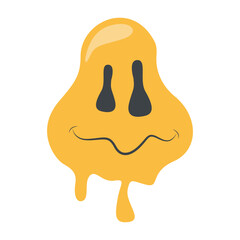 Psychedelic Dripping Smile on White Background. Vector Illustration in Vintage Cartoon Design