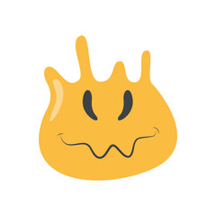 Psychedelic Dripping Smile on White Background. Vector Illustration in Vintage Cartoon Design