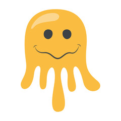 Psychedelic Dripping Smile on White Background. Vector Illustration in Vintage Cartoon Design