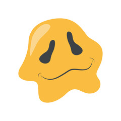 Psychedelic Dripping Smile on White Background. Vector Illustration in Vintage Cartoon Design