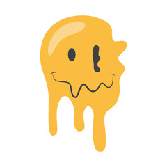 Psychedelic Dripping Smile on White Background. Vector Illustration in Vintage Cartoon Design