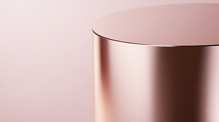 Close-up of the surface texture of an elegant rose gold solid metal cylinder, showcasing its smooth and reflective features against a plain background. 