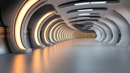 Naklejka premium Futuristic illuminated tunnel showcasing modern architectural design