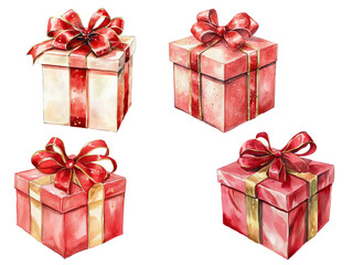 Fototapeta premium Watercolor Red Gift Boxes