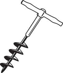 Auger Rustic Tool for Gardening, Silhouette vector art illustration