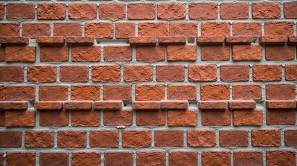 Fototapeta premium Rustic Red Brick Wall Texture with Offset Pattern and Mortar