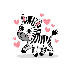 Cute Cartoon Zebra with Hearts