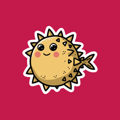 Fototapeta premium Cute Cartoon Puffer Fish Illustration