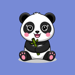 Cute Cartoon Panda Holding Bamboo
