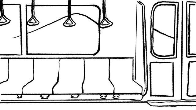 Japanese Train interior with mountain view loop line art animation